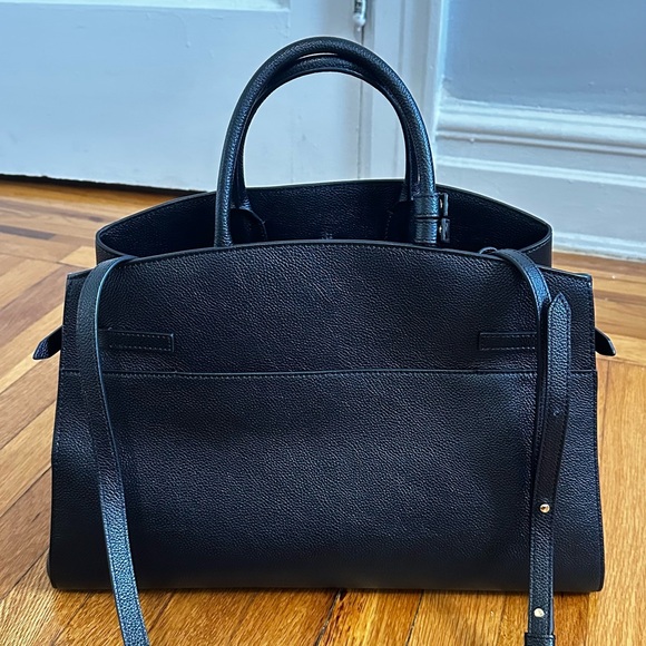 AUTHENTIC full size DeMellier Black Leather Top-Handle Tote with Gold Accents - Picture 7 of 16